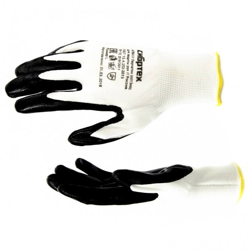 Маслобензостойкие полиэфирные перчатки с нитрильным покрытием СИБРТЕХ